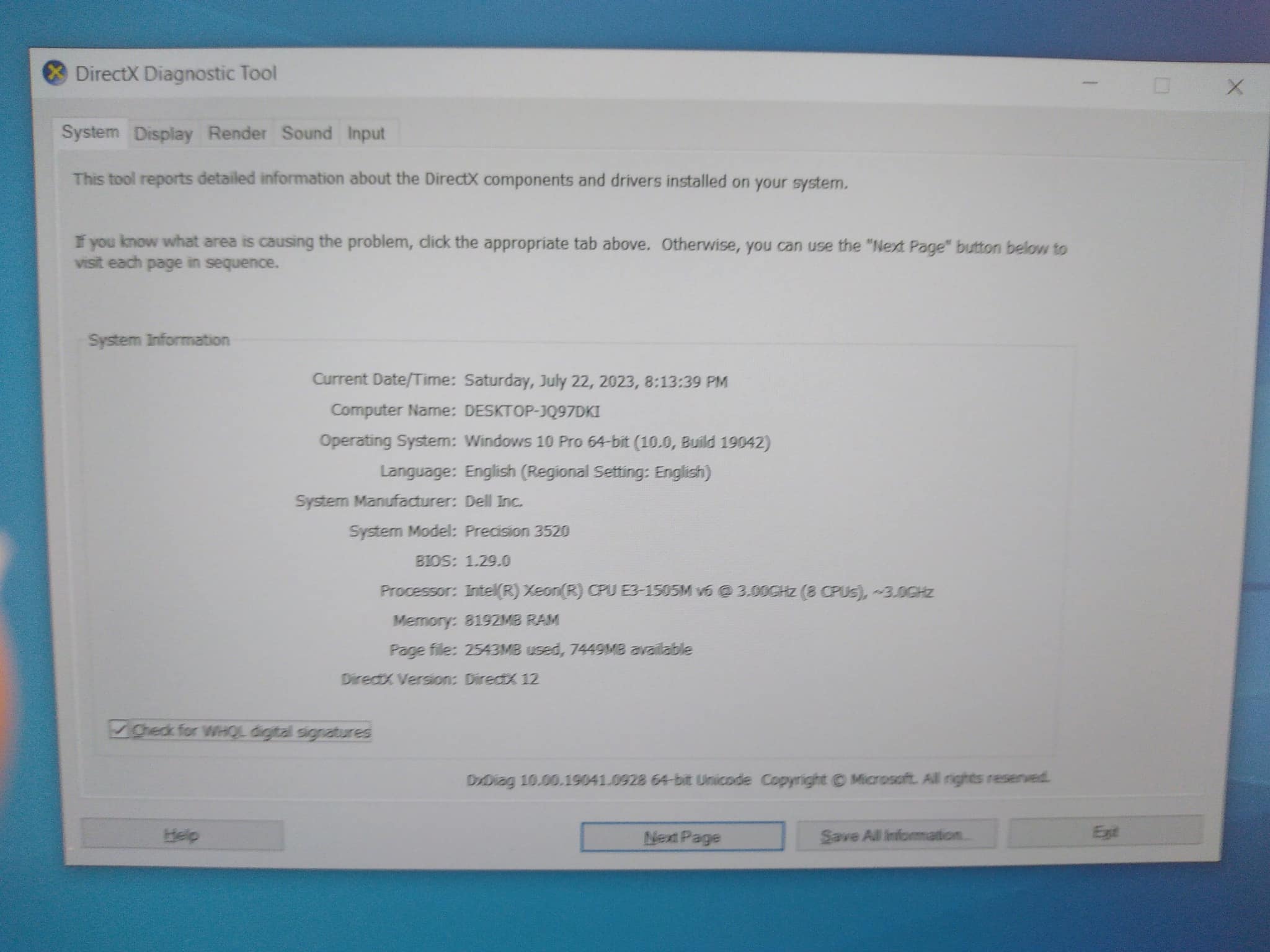 Dell Precision 3520 Chip Xeon E3-1505M Ram 8G Ssd M2 Nvme 256G VGA Quadro M620 4G 